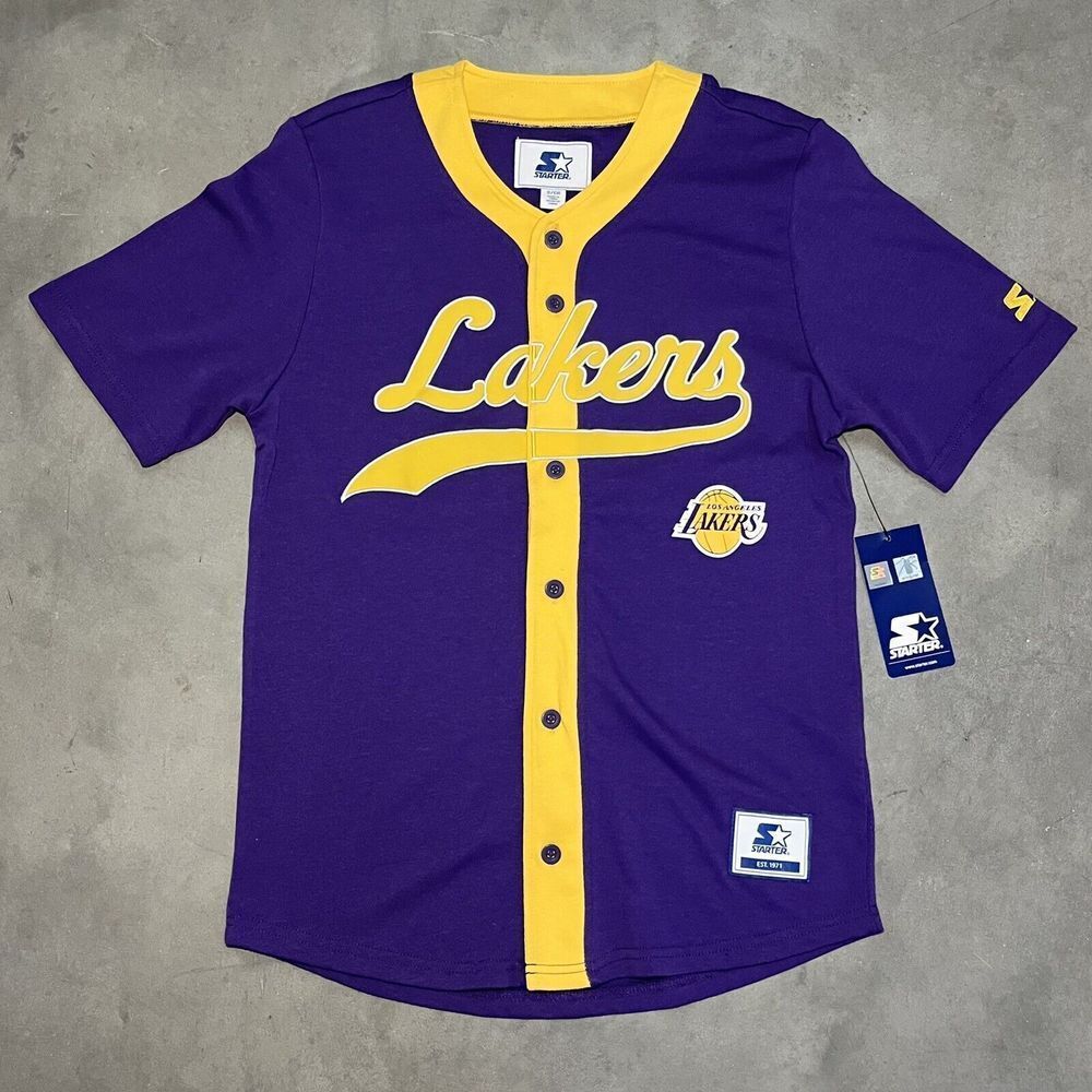 Los Angeles Lakers Jersey Starter NBA Baseball Button Up Shirt Size Small NWT